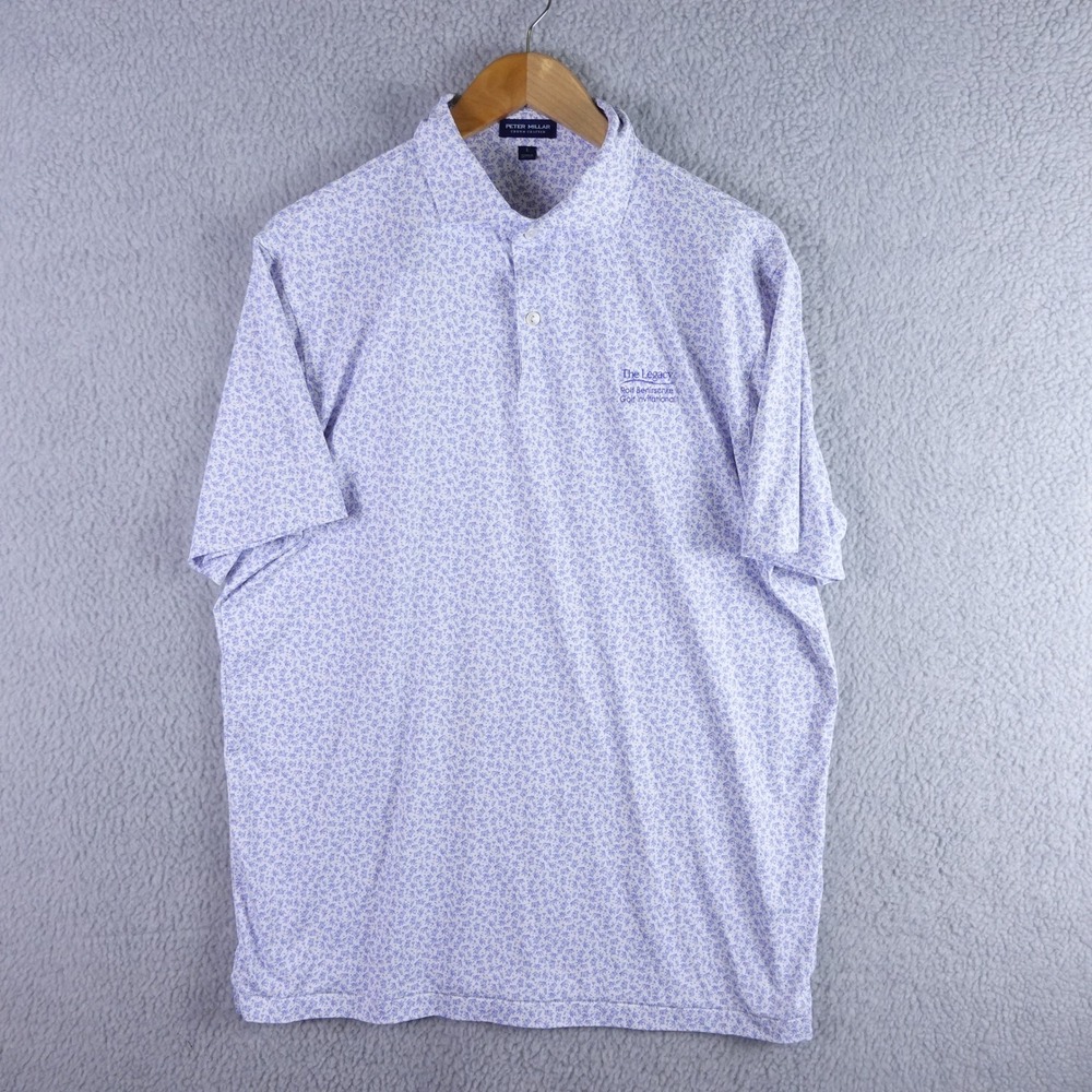 Peter Millar Crown Crafted Mens Large Blue Floral Golf Polo Shirt The Legacy